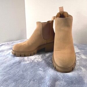 Athlefit Women's Chelsea Boots Lug Sole Chunky Heel Slip on Ankle Booties